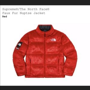 Supreme The North Face Faux Fur Nuptse Jacket Red